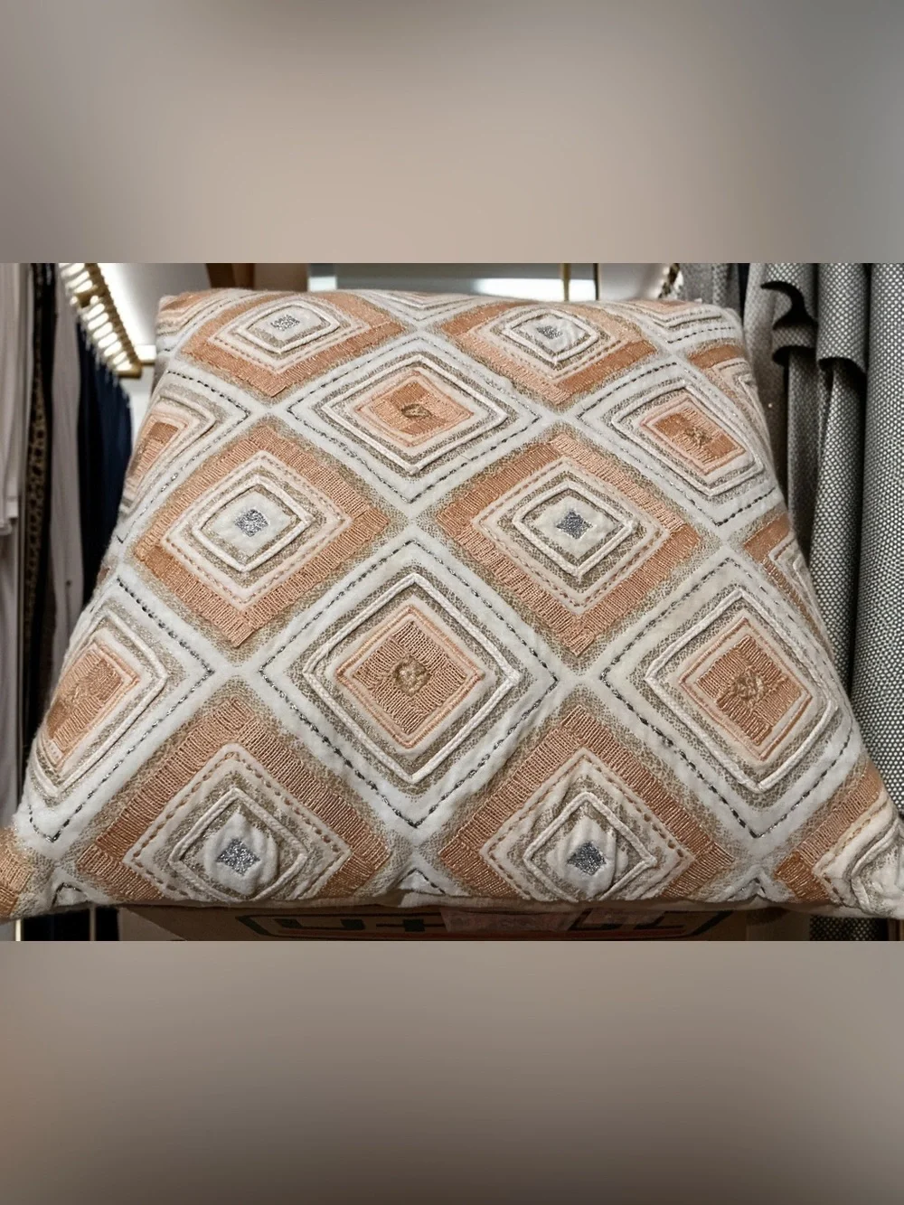 Z Gallerie Embroidered Geometric Accent Pillow – 24x24, Duck feather, down fill